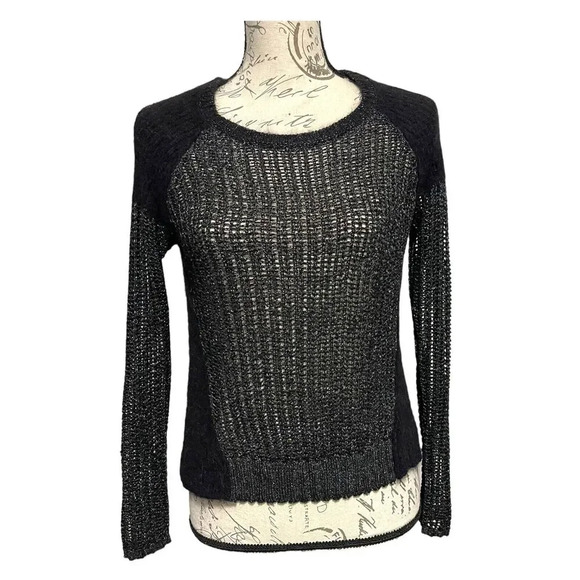 Eileen Fisher The Fisher Project Mohair Alpaca Blend Open Knit Sweater Gothic - Picture 2 of 8